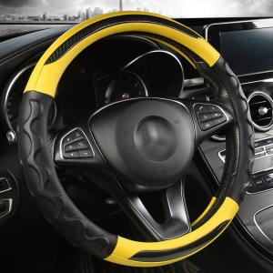 Genuine Leather Carbon Fiber Steering Wheel Cover Anti Slip Universal 38CM Breathable Car Styling Steering Wheel Protective Car Interior Accessories