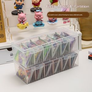 JJT Japanese-Style Card Storage Box with Dividers Dust-Proof and Stackable for Kids Collectible Cards and More