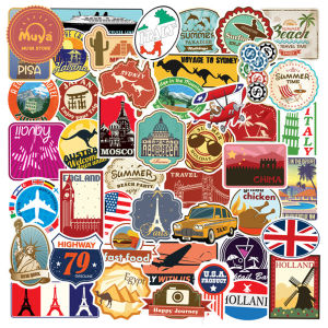 MUYA 100pcs Travel Around the World Stickers Pack Waterproof Building Vinyl Stickers for Laptop Luggage