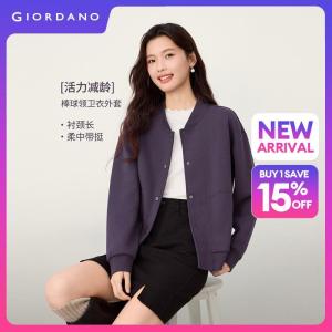 Giordano Beau Monde Women Baseball collar kanga pockets jacket Free Shipping 13376617