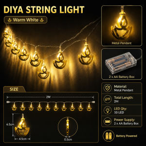 LED Deepavali lights 2M 10LED 2Modes Metal diwali lights Led Fairy Lights Hanging Battery powered for room Deepavali decoration