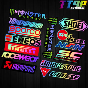 2 Sets of Laser Cool Motorcycle Stickers Bicycle Skateboard Helmet Waterproof Stickers SHOEI ENEOS IRELLI Monster GoPro SC Element Decoration Stickers for YAMAHA HONDA SUZUKI DUCATI
