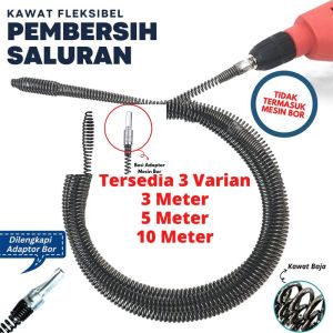 10M Pipa Pegas Bor Listrik Pipe Cleaner Kawat Pembersih Saluran Pipa Mampet Dengan Adaptor Bor Alat Jepit Air Wastafel Kawat Flexibel Pembersih Kotoran
