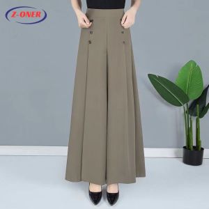Z-ONER High-waisted Pants for Women Straight Wide-leg Pants Loose Thin Chiffon Trousers