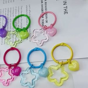 Colorful Transparent Pentagram Bell Binder Ring Keychain Korean Bag Accessory