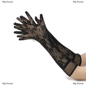 [COD] Big House ถุงมือตาข่ายลูกไม้ยาวสุดเซ็กซี่ลายดอกไม้โกธิคพังค์ถุงมือไนลอนยืดหยุ่นสำหรับวันฮาโลวีนตกแต่งชุดเดรสแฟนซีแบบยืดได้