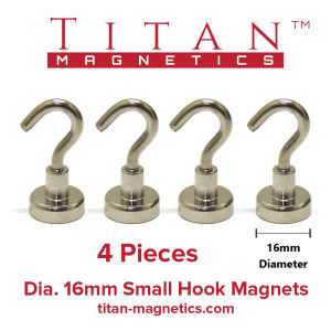 Small Hook Neodymium Magnets – 16mm Dia  4pcs Pack. Fridge Magnet Store Room Door Magnets Hanging Magnets