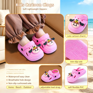 AILEBE Kids Slipper Cute Cartoon Breathable Hole Clog Sandals Soft Lightweight Waterproof PVC Non Slip Cushioned Sole Adjustable Straps Easy On Off Perfect For Indoor Outdoor Beach Daily Wear Bata Tsinelas For Boys Girls 0-8 Years