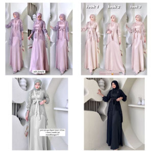 DRESS FUJI 3 IN 1 SATU SET INNER OUTER KIMONO FASHION GAMIS MUSLIM WANITA GAMIS JUMBO PESTA KONDANGAN BRIDESMAID WISUDA BROKAT