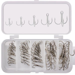 PENGA Lake River 50pcs/lot Sharpened Silver Storage Box Treble Fishing Hook Barbed Fishhook 2/4/6/8/10 Fishhooks