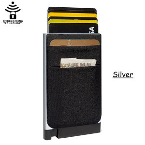 QuXis 2023 News Slim RFID Aluminum Men Wallet With New Elasticity Back Pouch ID Credit Card Holder Mini Wallet Automatic Pop Up Bank Card Can Put 8 Cards