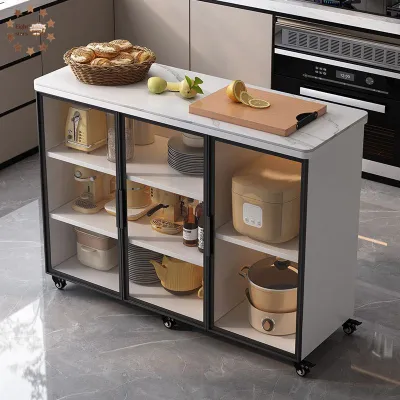 Kitchen Cabinet Sintered Stone Kitchen Adjustable Cupboard With Wheels Cutting Table Multi-layer Tableware Cabinet