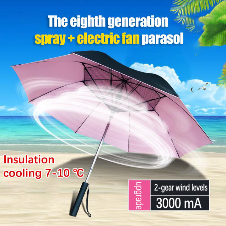 UPF50+ Sun Umbrella with Built in Fan and Spray Mister System Lazada PH