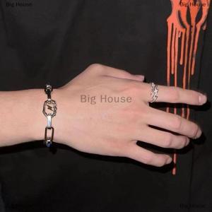 [COD] Big House แหวนเซอร์คอนสีเงินสไตล์ฮิปฮอปแนวพังก์สำหรับผู้ชายเครื่องประดับแฟชั่นแหวนปรับได้ของขวัญสุดสร้างสรรค์