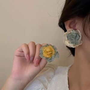 XUNXUAN Temperament Delicate Fairy Cloth Niche Design Fashion Jewelry Contrast Color Trendy Ear Studs Women Flowers Earrings Korean Style Earrings Girl Stud Earrings