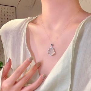 New Chinese Style White Chalcedony Maitreya Buddha Necklace for Women National Buddha Pendant Collarbone Chain Personalized Fashionable Temperament Trendy Jewelry