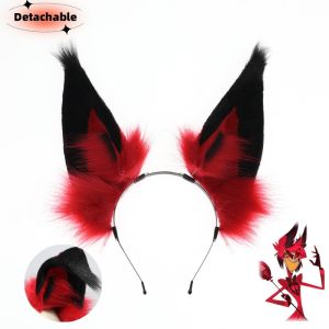 2026 Hot Anime Alastor Cosplay Headwear Radio Demon Fursuit Wolf Beast Ear Detachable Plush Headband Halloween Hair Prop2026