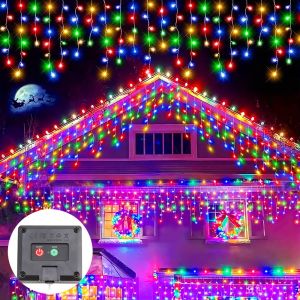 New 13m solar light outdoor waterproof LED Icicle Fairy Lights Christmas Curtain light Decoration XMAS
