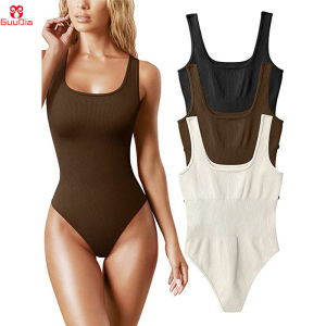 GUUDIA Ribbed Tummy Jumpsuit Daily Shaper Bodysuits Light Control Compress Tummy Control Open Crotch Shapewear Suits Open Crotch2026