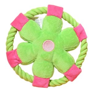 OUTOPEN Squeaky Dog Flying Disc Flower Design Cotton Rope Dog Chew Toy Pet Molar Toy Bite-Resistant Rope Dog Toy Teeth Cleaning