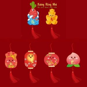 Sét 6 Dây Treo Đầu Lân Rồng Trang Trí Cây Mai Đào Chúc Mừng Năm Mới Xương Rồng Nhỏ
