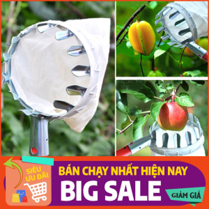 Vợt hái trái cây trên cao đa năng kèm túi vải dụng cụ hái hoa quả kim loại siêu bền đẹp