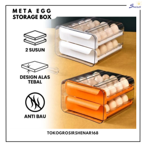 META EGG STORAGE BOX - Tempat Telur 2 Tingkat Egg Storage Box Organizer / Rak Telur 2 Susun Kotak Telur / Box Penyimpanan Telor Rak Serbaguna