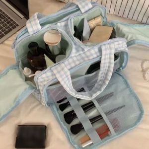 STARGOODS Multipocket Design Cosmetic Handbag Double Side Open Zipper Closure Portable Makeup Pouch Multi-functional Large Capacity Women Cosmetic Tote Travel Use