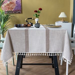 2025 Cotton Linen Water Wave Jacquard Tablecloth Art Table Cloth Rectangular Household Tablecloth Soft Fabric Table Cloths with Tassels
