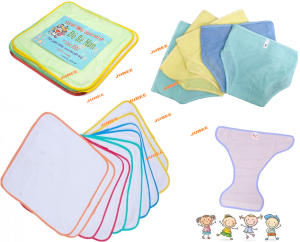 Set 5 Tấm Lót Chống Thấm Giặt Máy Đô Rê Mon Cao Cấp và 5 Tã Vải Dán Màu sơ sinh 0 - 7kg