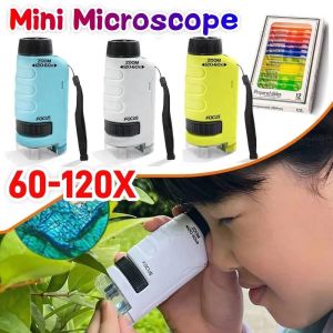 LUMIYA 1Pcs 60-120X Pocket Microscope with LED Light Outdoor Educational Science Toy Durable Mini Handheld Microscope Kit for Kids