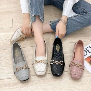 35-41 Large size Womens Soft Slip on Boat Shoes Korean Fashion Loafers Flat Square Toe Peas Shoes