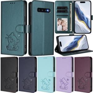 Luxury Casing For Samsung Galaxy S10 Plus Note 10+ S20 FE 5G S9 Plus S8 Plus S7 Edge Note 9 S10+ S9+ Heart Cat Pattern Wallet Leather Card Slot Flip Skin Stand Protect Cover Case