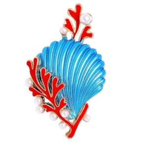 Fashionable Pearls Decorated Shell Coral Pin With Colorful Drip Glaze Brooch For Parties Event Or Everyday Accessories