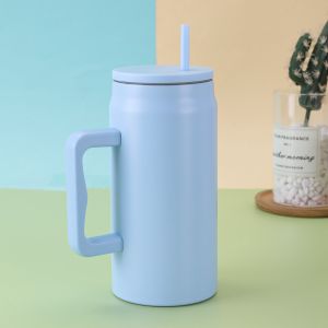 VALUEPULSE 50ออนซ์ แก้วเก็บความร้อนในรถยนต์ พร้อมที่จับและฝาปิดหลอด ง่าย ขวดน้ำ สมัยใหม่ ฟลีซ แก้วเก็บความร้อน แบบยูนิเซ็กซ์