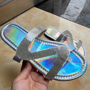 Free Shipping 2026 Plus-Size Flat Sandals Z-Shaped Rhinestone Toe-Post Sandals Casual Outdoor Beach Shoes For Women