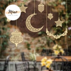 1Pcs Gift Box Deco Hari Raya Decoration Ramadan Deco Wooden Craft Ornament Set Hiasan Raya Kayu EID Mubarak Deco