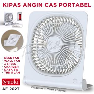 Kipas Angin Portable 2 Fungsi Stand Fan & Wall Fan | AOKI AF-202T Kipas Angin Cas USB Tipe-C / 3 Speed / Tahan 5 Jam / Original AOKI | TC