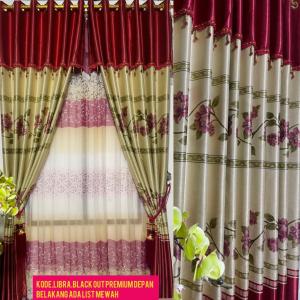 Gorden Pintu jendela Smokring bahan balckout motip bunga mawar model poni gabung kode libra