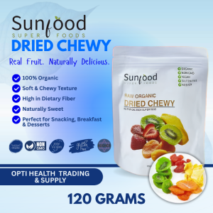 SUNFOOD Raw Organic Dried Chewy Fruit 120grams - Vegan High Fiber Natural Healthy Dried Fruit Snack