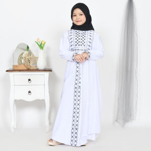 Abiyyuco TA9020P | Abaya Turkey Anak Remaja dan Dewasa khusus warna Putih Gamis Turki terbaru mewah