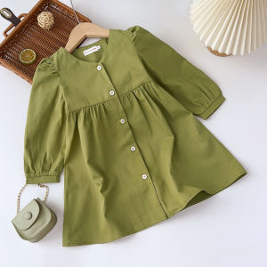 Bear Leader Kids Clothes Girls Autumn Dress 2024 New Cotton Solid Color Long Sleeves V-neck Dresses for Baby Girls Casual Wear Fall Clothing 3-7 Years