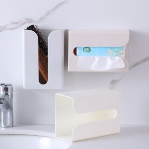 Large Tissue Rack Without Punching Wall-Mounted Tissue Box Paste-Type Tissue Storage Box Roll