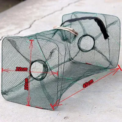 RectangularFishing Net Portable Folding Square Fish Trap Shrimp Trap Lobster Crab Net The two-hole Fishing Trap