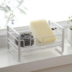 (Clearance) Iron Kitchen Sink Organizer Sponge Rack with Drain Pan Storage Dish Drainer Holder