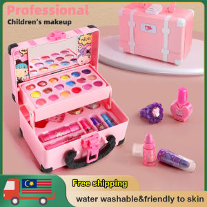 (Stock in Malaysia) 33 pcs Kids Makeup Set Non ToxicWashable Cosmetics Toys Set Pretend Game Princess Eyeshadow Blush Lipstick Makeup HandbagMake up set for Kids RealChristmas gifts toy for kids girl