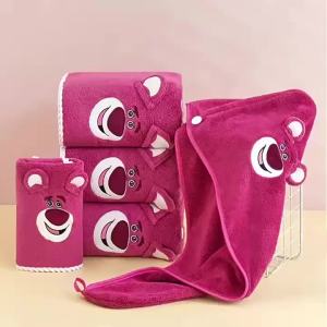 Yuxin Towel and Bath Towel Gift Set with Strawberry Bear Coral Fleece Embroidered Detail Thickened Construction Absorbent Use Towel Gift Set for Gift.