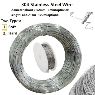 1pcs 1-100 meters 304 Stainlesss Steel Soft/hard Steel Wire Diameter 0.02-3mm Single Strand Lashing Soft Iron Wire Rustproof