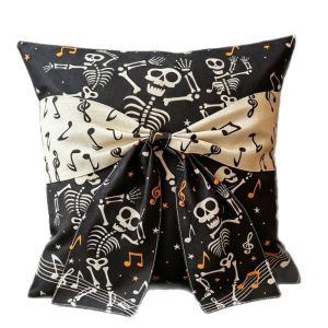 RUANGE Polyester Halloween Cushion Cover 2D Printing Hidden Zipper Bow Knot Slipcover Mushroom Pillowcase Vibrant Color Gothic Throw Pillow Sofa Decor
