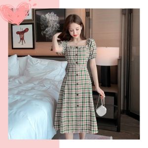 Tsion สวยนะ เดรสยาวลายสก็อตสุดปัง สวมใส่สบาย ถ่ายรูปสวย สายคาเฟ่ต้องจัดแล้ว